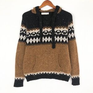 Sahaja Nature Wool Cashmere‎ Knit Hoodie Brown Black Size S USA